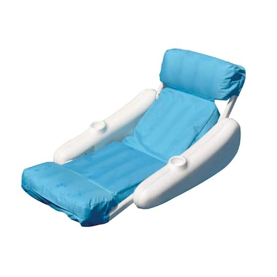 66&#x22; Inflatable Blue &#x26; White Swimming Pool Floating Lounge Seat